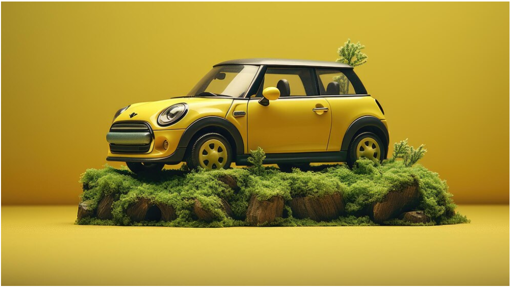 Eco Friendly Yellow SUV's stand in green herbs